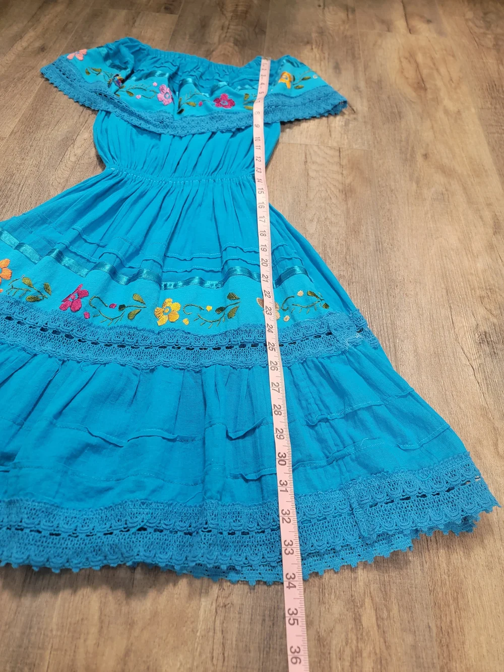 Girls' Turquoise Off-Shoulder Embroidered Sundress